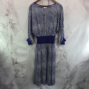 Anthropologie Dress Womens XS Royal Cobalt Blue White Maeve Batwing Midi Gemma